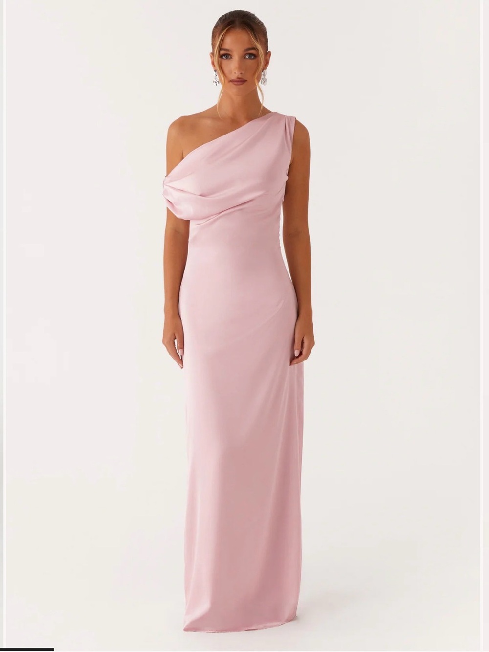 Peppermayo Heart of Glass pink satin maxi dress size 10